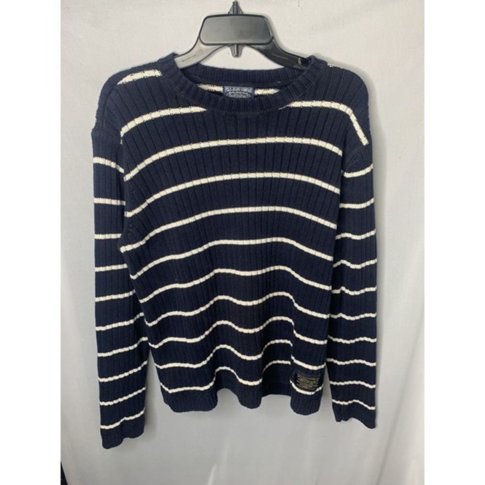 Mens L Polo Jeans Co Blue‎ & White Striped Knit Sweater Pullover Thick